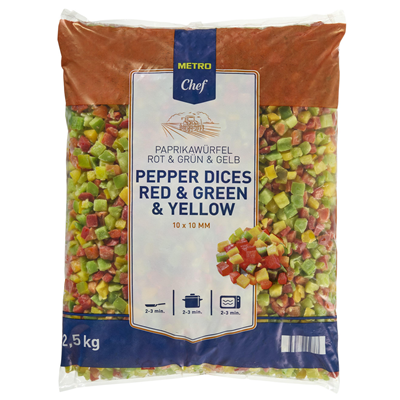 Trio de poivron rouge vert jaune en cube